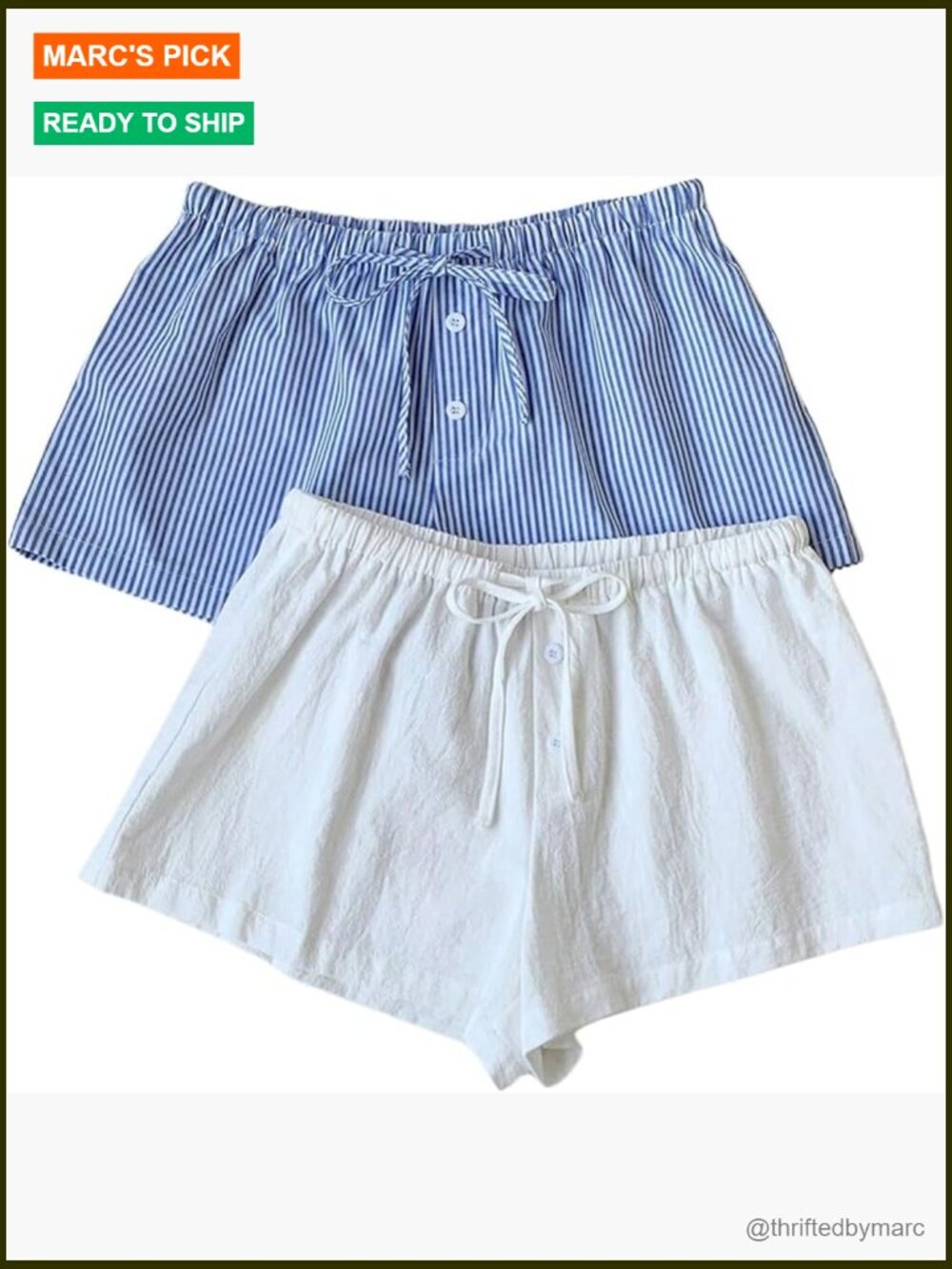 2 Pack Linen Shorts Striped Gingham Summer Beach Pajama Boxer